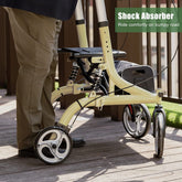 Upright Rollator Walker with Shock Absorber, 10" Front Wheels and Zipper Storage Basket for Seniors,Champagne